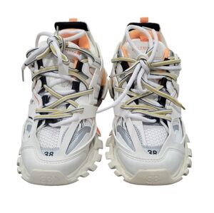 Balenciaga Women's White and Orange Sneakers - Size 38